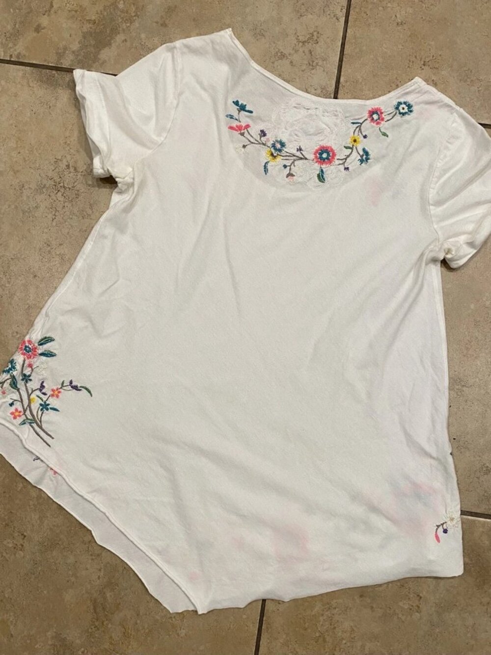 Johnny Was JW Los Angeles White Embroidered Floral Short Sleeve Top S Small - Picture 13 of 15